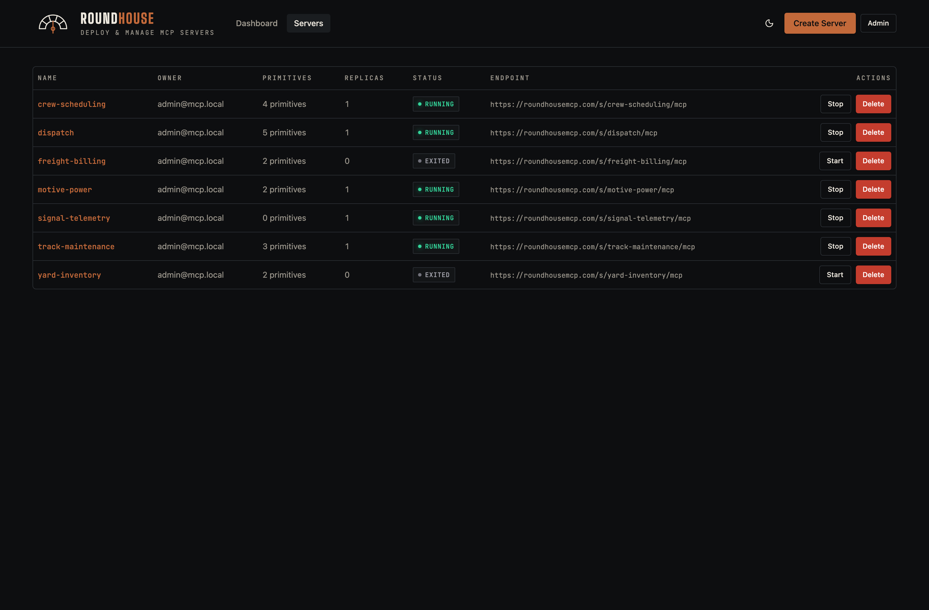Servers list